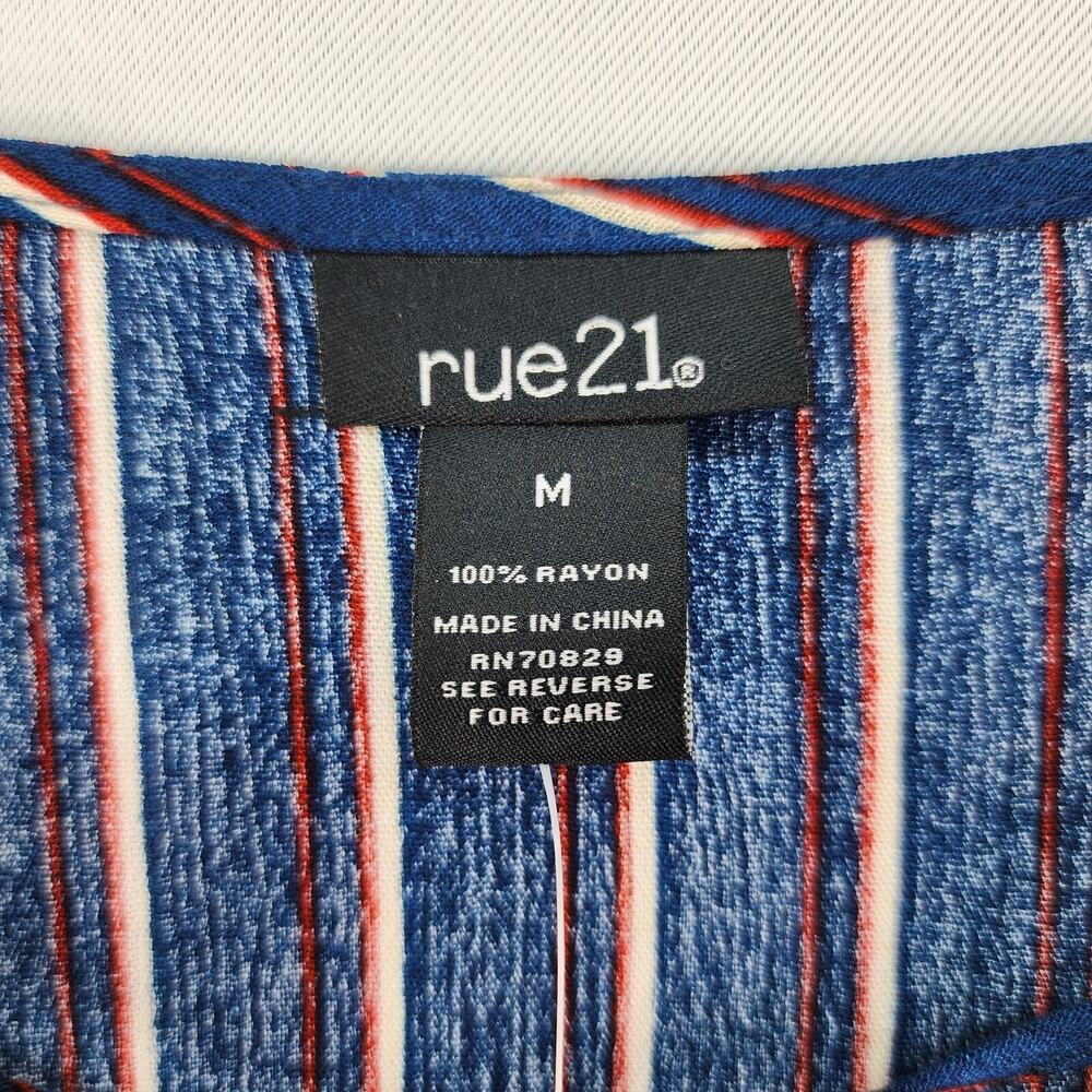 NWT Rue 21 Juniors Blouse Medium Blue Striped V Neck Long Sleeve Cropped Top - Picture 10 of 12